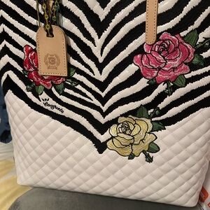 Consuela - Stylish Zebra Print Tote with Floral Embroidery